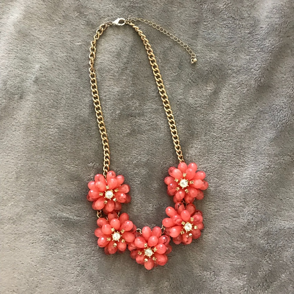 Coral Flowers Statement Necklace